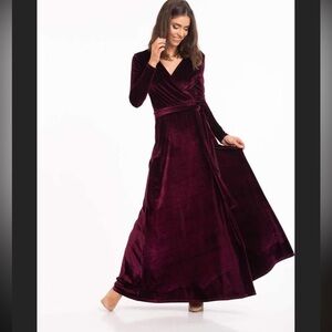 Burgandy Velvet Long Sleeve Dress
